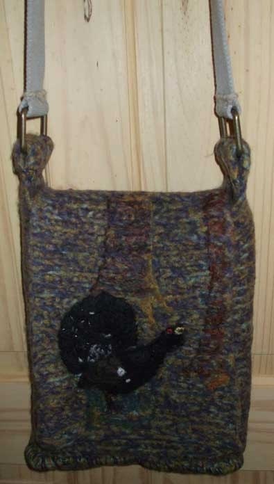 Rare Bird Scottish Capercaillie   ancient Woodland crocheted felted bag