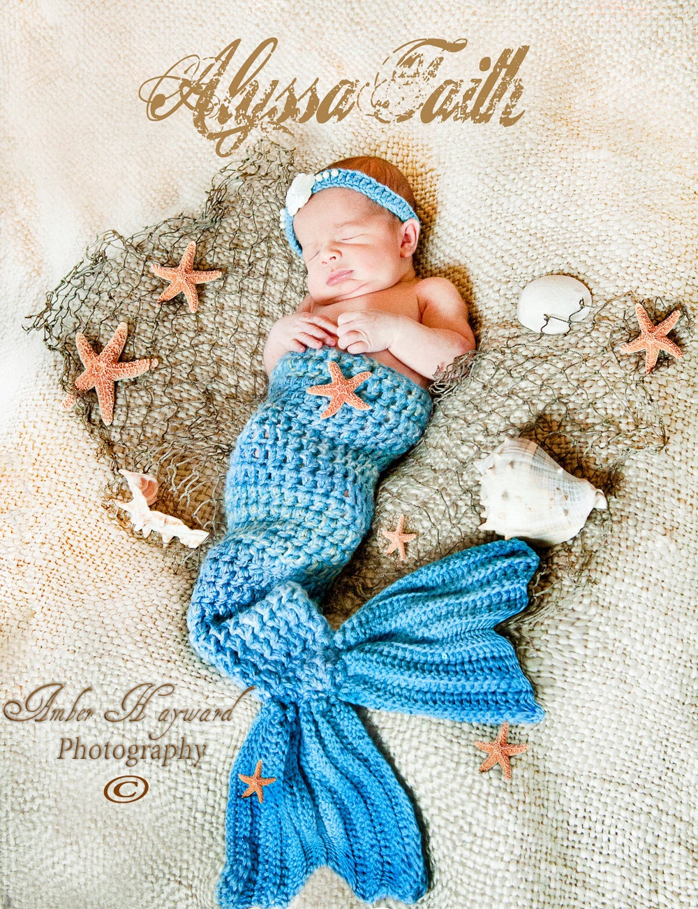 Mermaid Tail and Headband Newborn Photography Prop