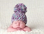 Baby Girl Hats, Crocheted Newborn Hat, Newborn Hats, Chunky Hat, Pom Pom Hat, Newborn Photography Prop, Crochet Infant Hat