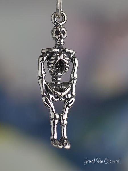 Skeleton Charm Sterling Silver Human Bones for Halloween or Doctor