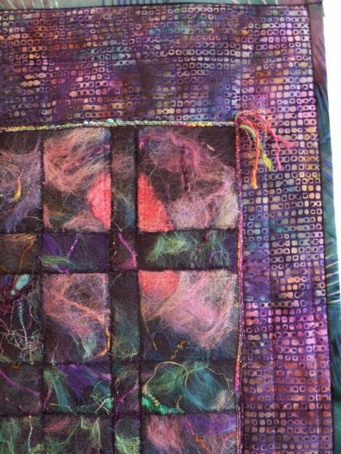 Sale Mixed Media Fiber Art Wall Hanging - Quilting and Needle Felting Purple Impressions