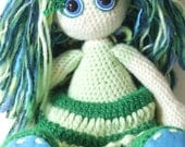 Nymph, unique handmade art doll soft green blue toy emerald