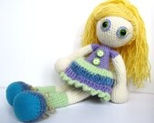 Soft toy crocheted art doll yellow green blue purple bright kids