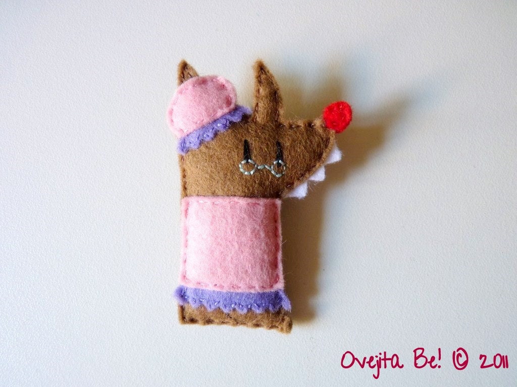 Little Wolf felt brooch, in Grandma's costume