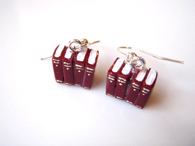 Red Miniature Book Earrings by Coryographies (Made to Order)