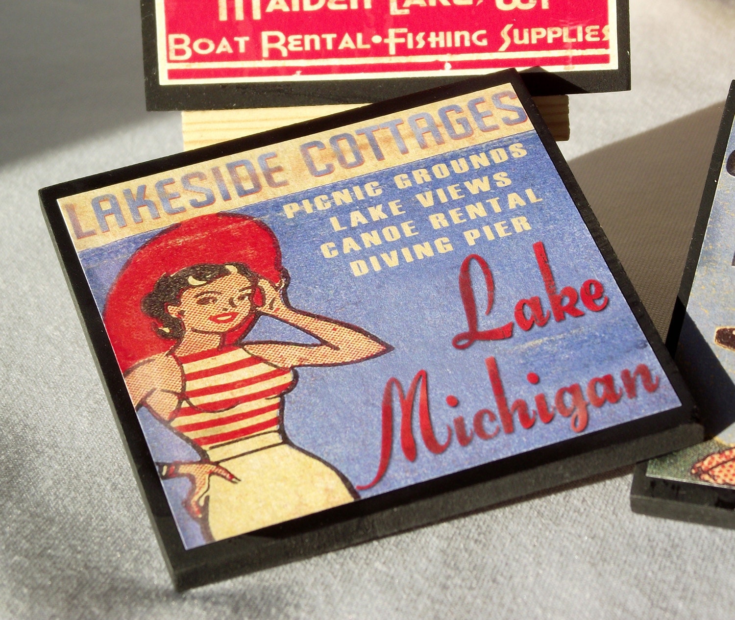 Coaster Set Beach Cottage Decor Lake House Wood Coasters