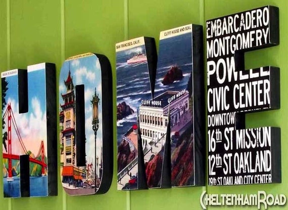 Wood Sign Wall Hanging Vintage San Francisco HOME sign Personalized Decor Wood Letters