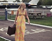 S/M Sassy tropical yellow halter-neck maxi dress (size 8-12)