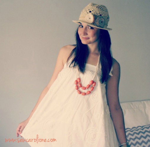 coral wooden bib necklace with cream cotton jersey