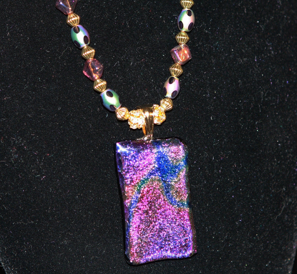 SALE Matching Purple Didchroic Earring and Necklace Set