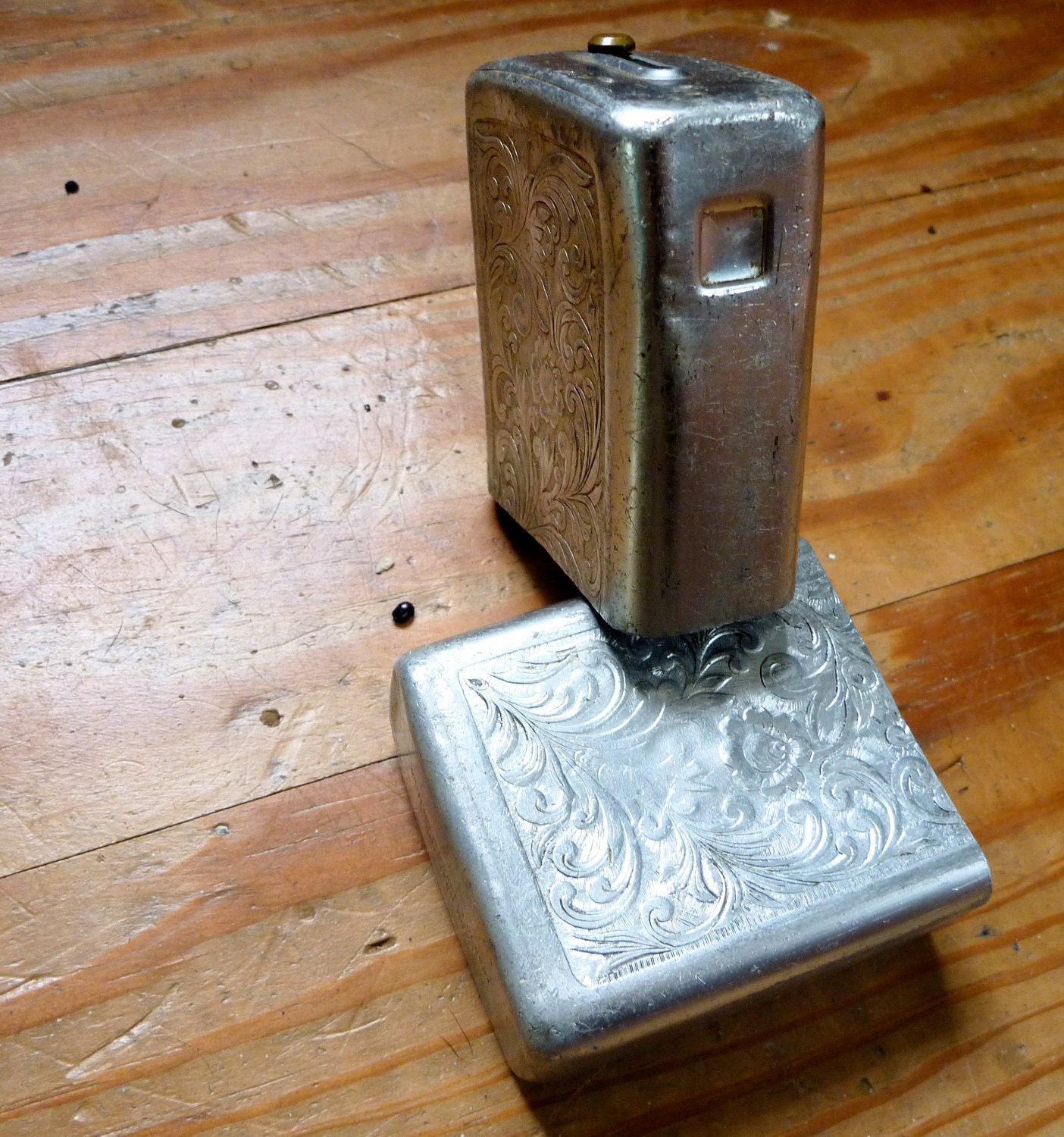 Antique Silver Etched Floral Cigarette Case
