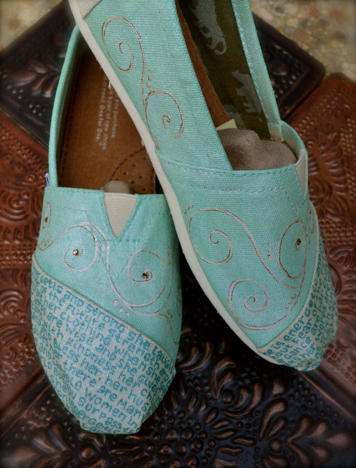 Metallic Mint Proverbs 31 Custom Painted TOMS Shoes
