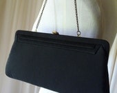 1940s Deco Black Sateen Clutch Purse Handbag