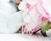 Butterfly Wing Silhouette Silver Necklace - Frosted Pink Framed Stone