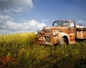 Old Fire Truck - Original Photograph 8x10 - Antique Firetruck Rusted Engine Gift for Him Firefighter Fighter Rusty Orange Brown Blue Green