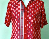 SALE Vintage blouse / 70s Sheer red shirt / Medium Large