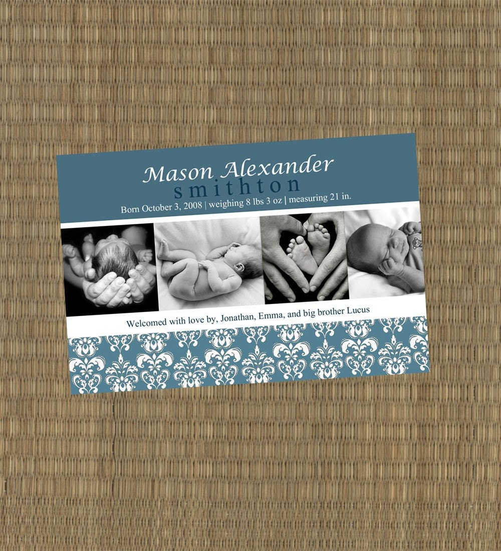 Printable Birth Announcements - Baby Boy Damask Baby Announcement - Baby Love Birth Announcement