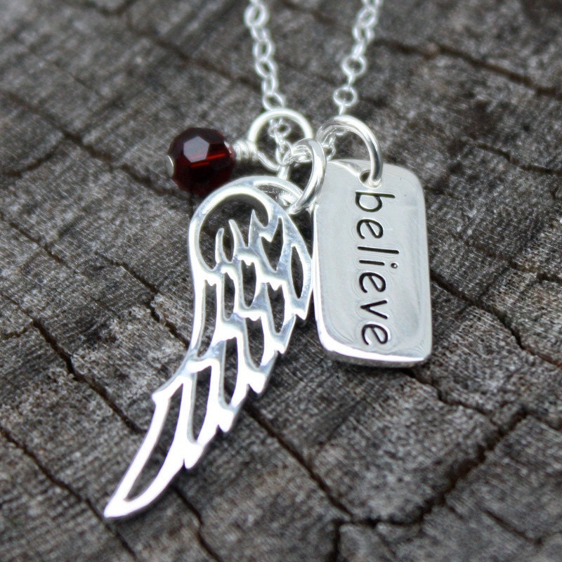 Personalized Angel Wing Necklace - Graduation Gift . Believe In Yourself . Custom Birthstone Necklace . Personalized Jewelry