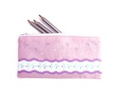 Pink pencil case. Zipper pouch. Pretty spots and flowers. Back to school
