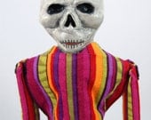 Calavera Glass Bottle Art Doll OOAK - Catrina Tequila