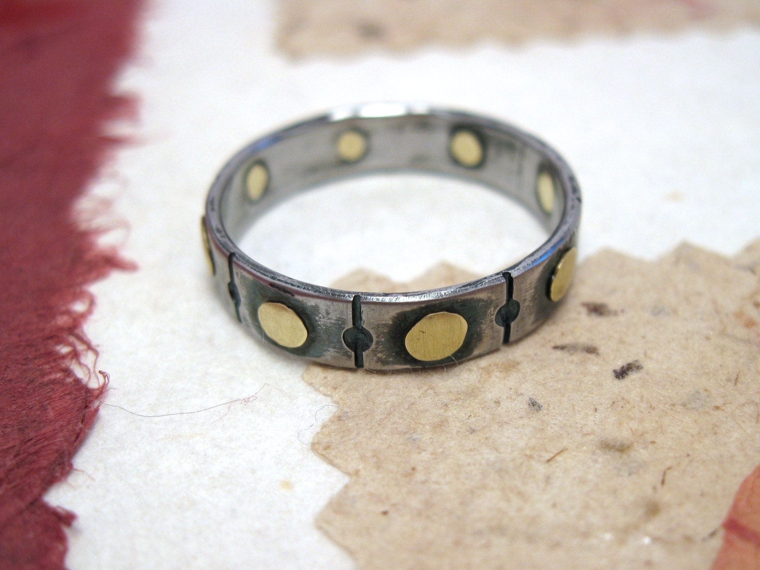 Medieval - riveted forged iron ring with brass rivets - Italy Handmade