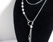 Pearl and Wing Dangle Charm Lariat Necklace