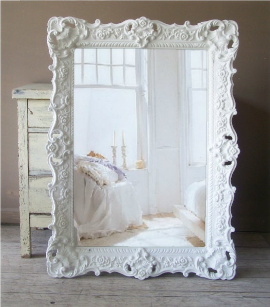 White Baroque Mirror, Large Shabby Chic Mirror, Vintage - smallVintageAffair