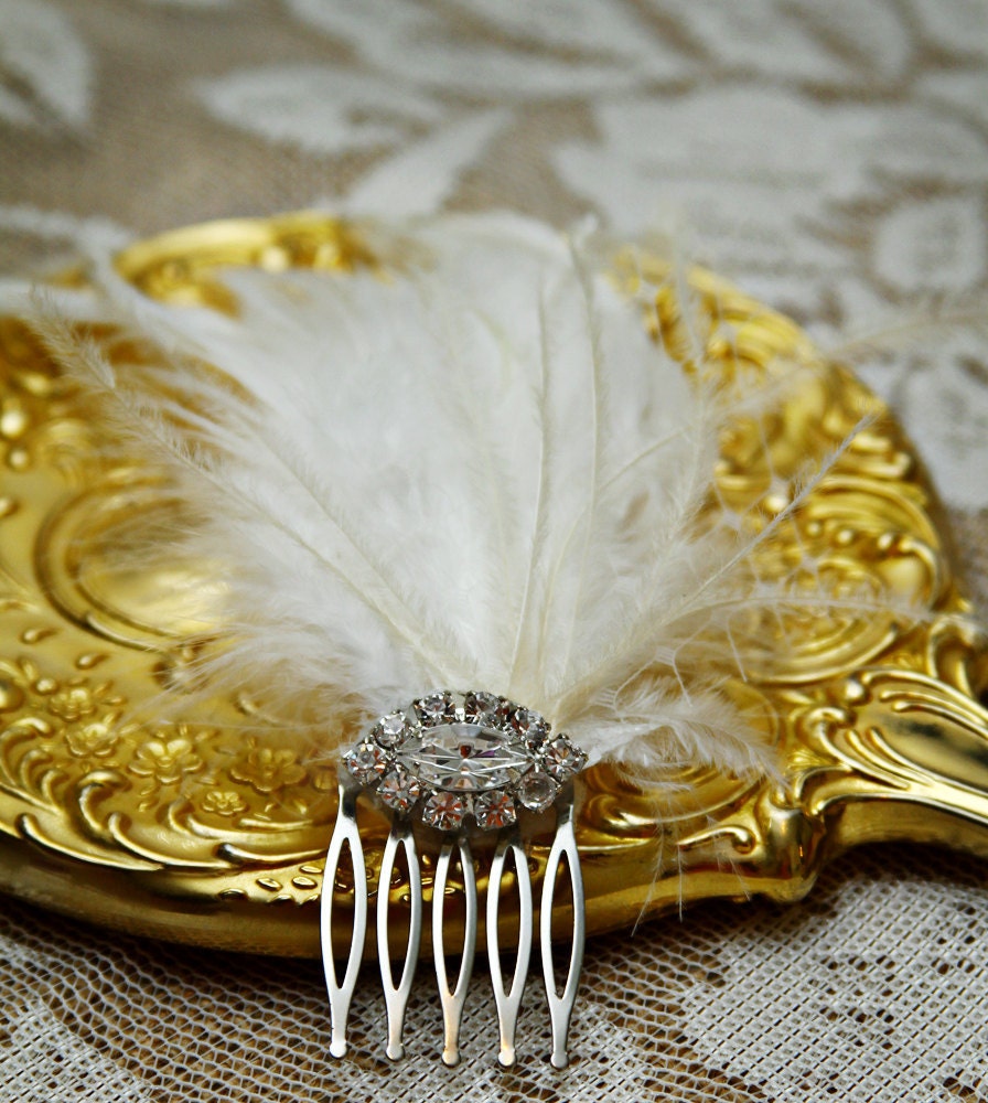 Bridal feather fascinator, rhinestone feathers and netting