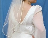 Long wedding veil with satin ribbon trim, waist length, two tier, blusher, ivory, ready to ship