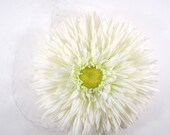 SALE - White Ruffle Daisy Cocktail Hat with Green Lowlights and Matching Veiling - Bridesmaid - Wedding - Easter - Kentucky Derby - Ascot