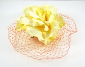 SALE - Yellow Rose Cocktail Hat with Orange Veiling - Fascinator - Kentucky Derby - Weddings - Easter - Parties