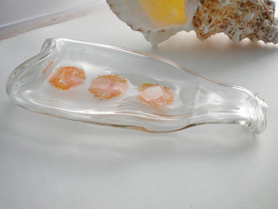 Upcycled Orange Circles Soda Bottle Spoon Rest or odds and ends bowl