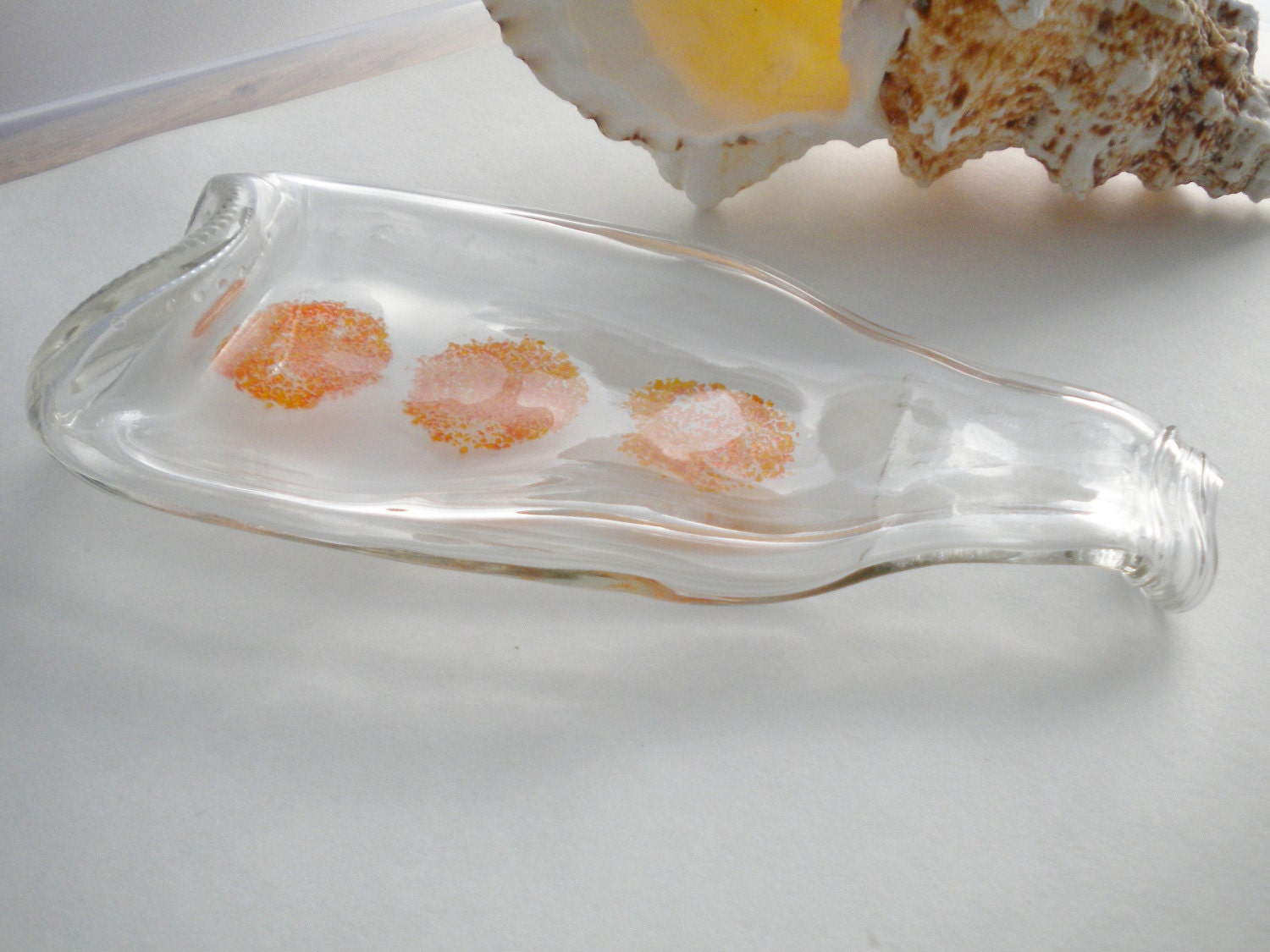 Upcycled Orange Circles Soda Bottle Spoon Rest or odds and ends bowl