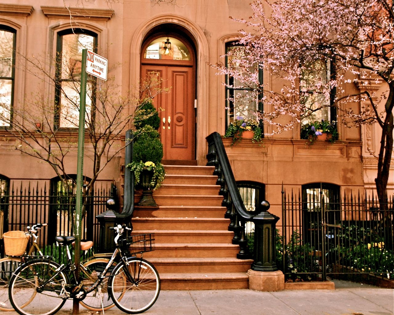 New York City Photograph - Perry Street - NYC Print - Urban Home Decor - Bicycle Door - Wall Art - West Village Photo -  Colorful Tree