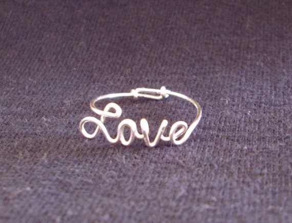Love Ring, Sterling Silver Love Ring, Wire Love Ring, Wire Name Style Ring, Any Style Cursive