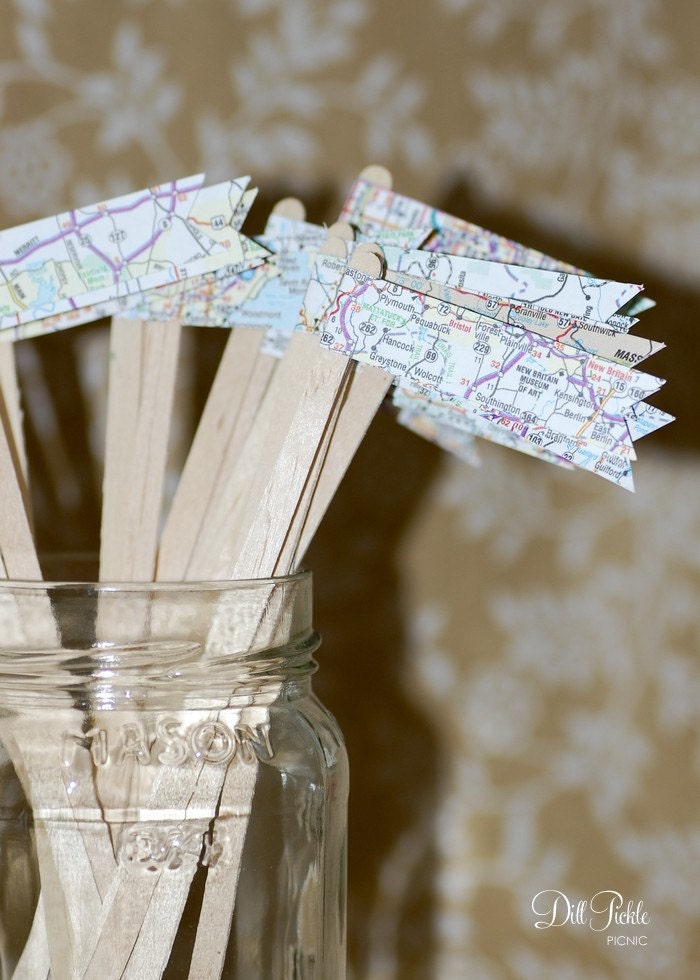 50 Map Travel Themed Drink Stirrers or Stir Sticks - Atlas
