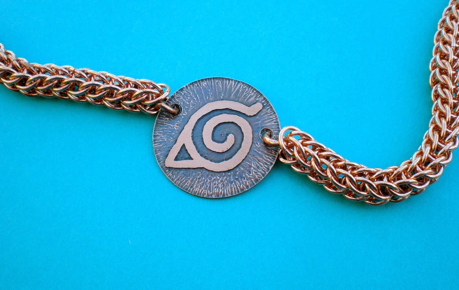 Naruto Hidden Leaf Village anime manga inspired maille copper necklace