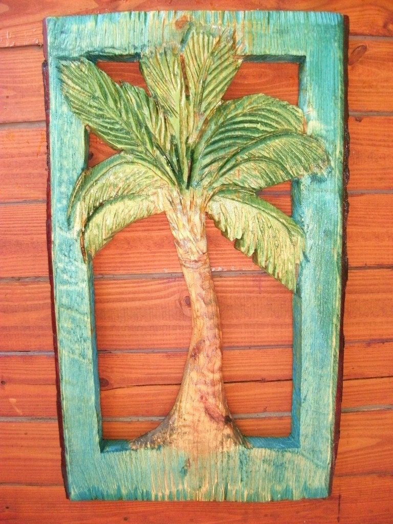 Palm Tree with Frame 36x 21chainsaw wood carving by oceanarts10