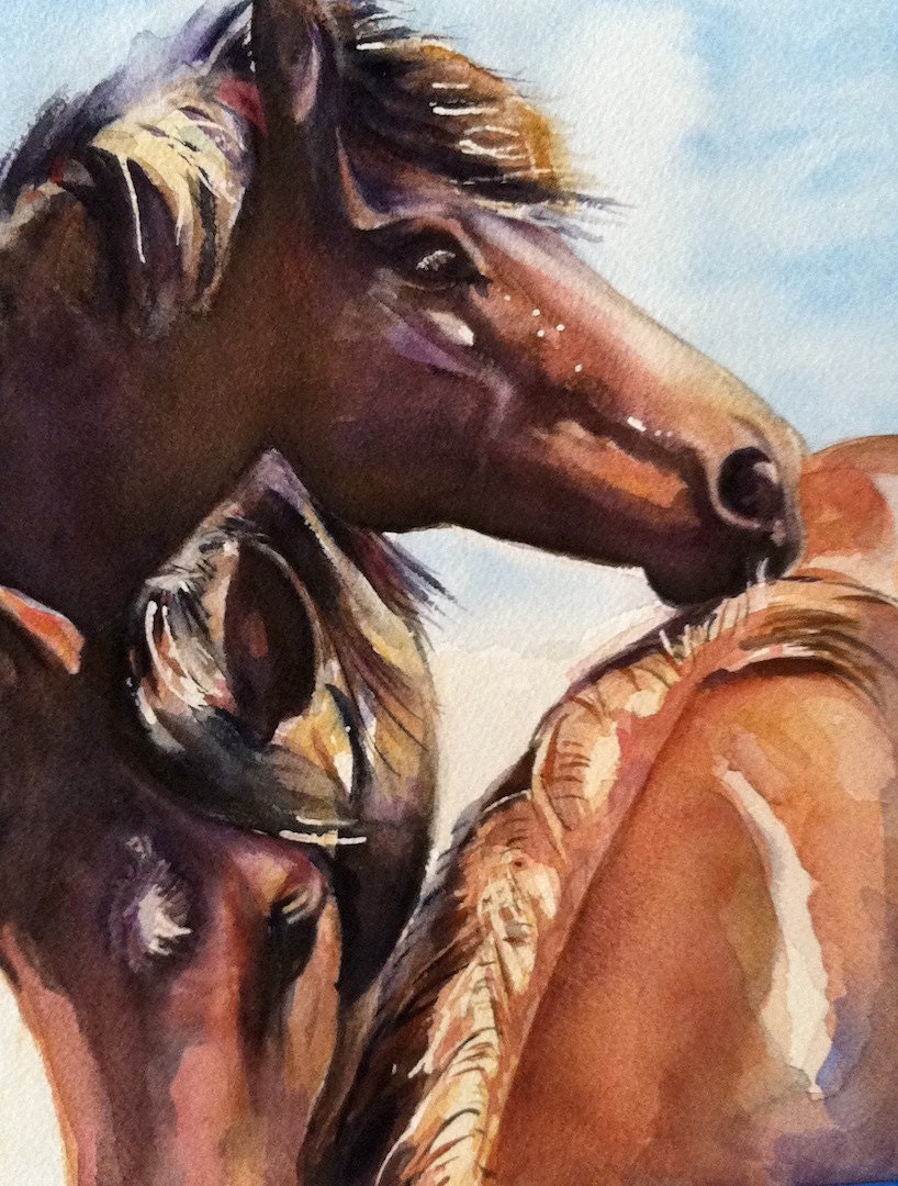art original watercolor young horse painting