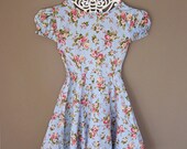 Marie Antoinette Vintage Powder Blue Tea Party Cotton Dress Romantic Petite Fleur Girly English Old World Porcelain Toile Garden Frock