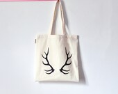 Deer Antlers black / Organic cotton tote bag / Screen printed