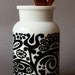 Mod Apothecary Belgian Milk Glass Container with Black Funky Decals
