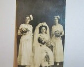 Antique Wedding Photograph Real Photo Postcard  Bride Bridesmaids Cottage Chic Decor circa 1915