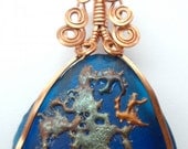 Authentic Cobalt Blue Beach Glass with Copper Splat Pendant