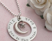 I love you to the moon and back  - Personalized Jewelry - Washer style with moon and star charm