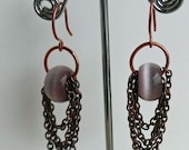 multi layer chain purple cat's eye earrings