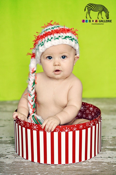 3 - 6 months  Baby Christmas Hat Elf Stocking Crochet Baby Photo Prop