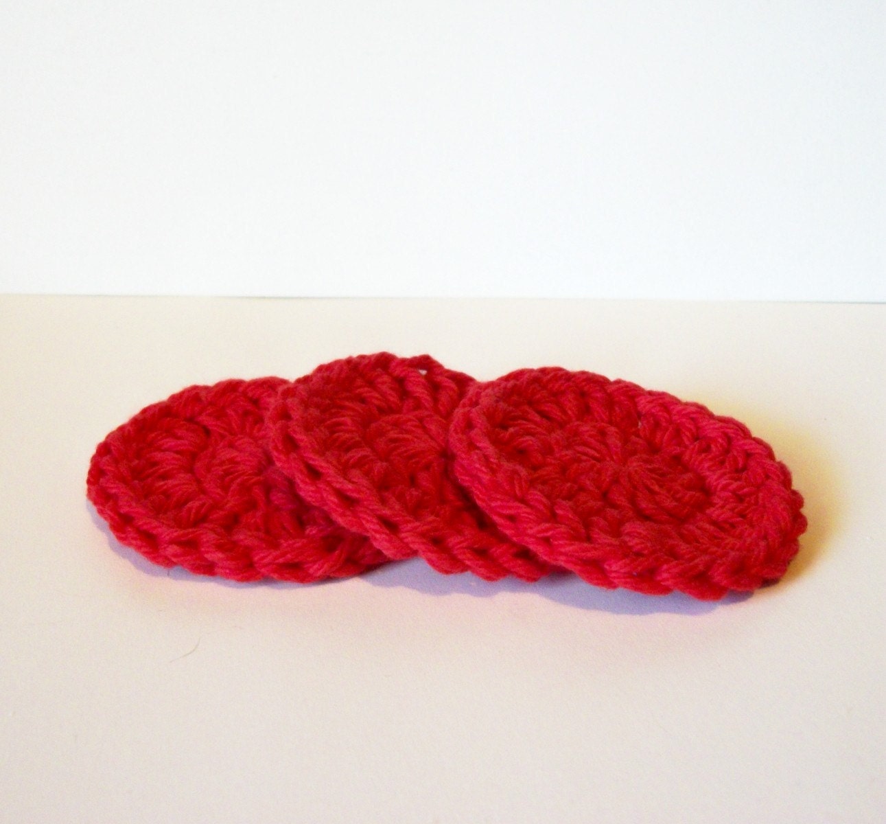 100% Cotton Crochet Face Scrubbies Red Set of 3