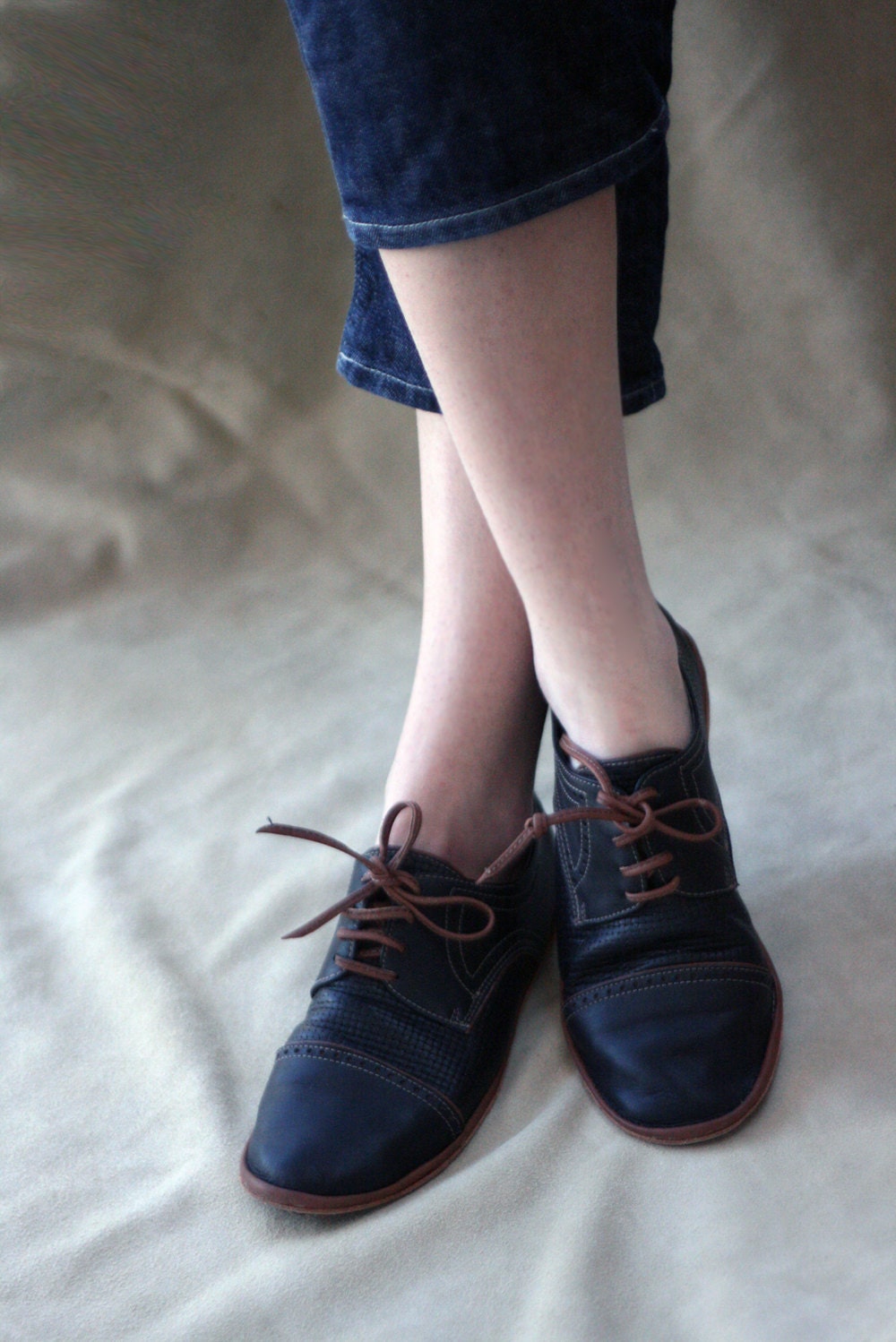 Black and Brown Chaplin Shoes - Leather Women's Oxfords - CUSTOM FIT