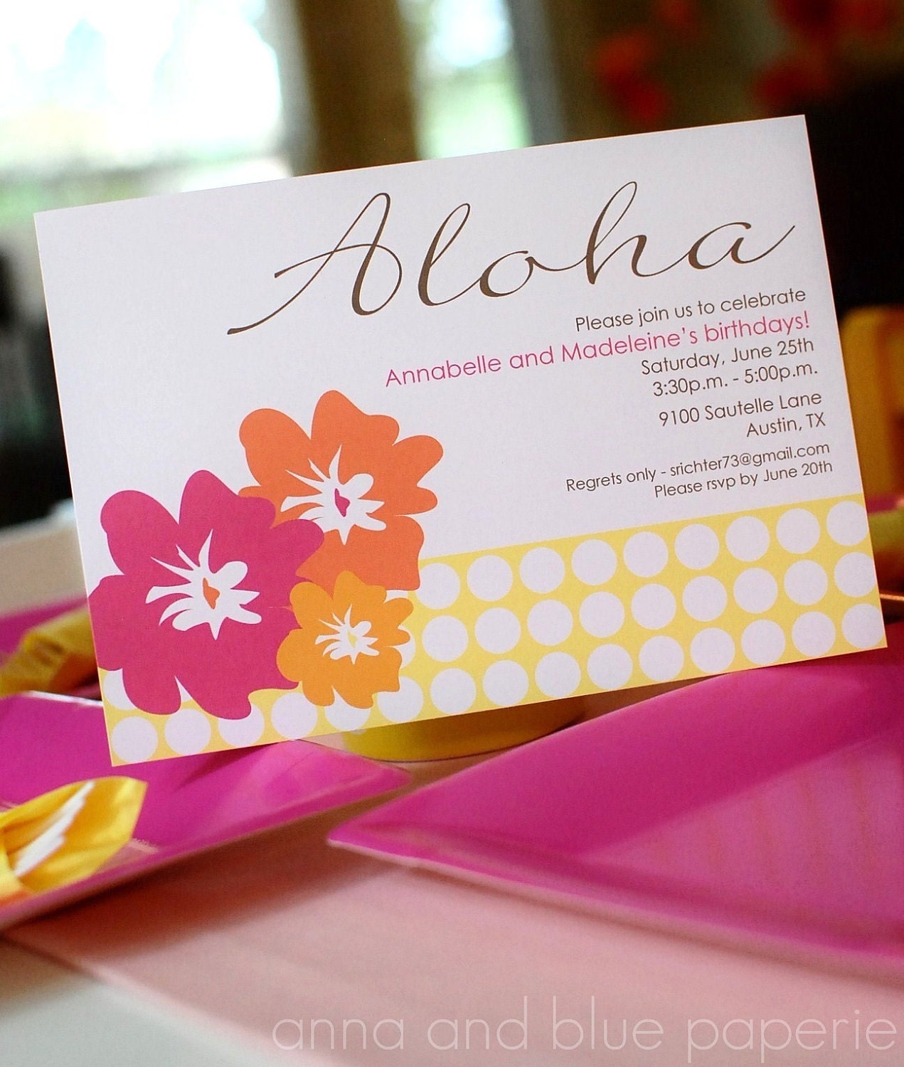 Luau Birthday Invitation - Custom PRINTABLE Aloha Summer DIY Invitation - by anna and blue paperie Il_570xn